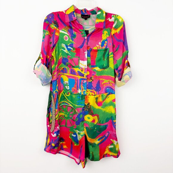NWT Manish Vaid Colorful Romper Size S Roll Tab Long Sleeve Beaded Embellished - Picture 3 of 16